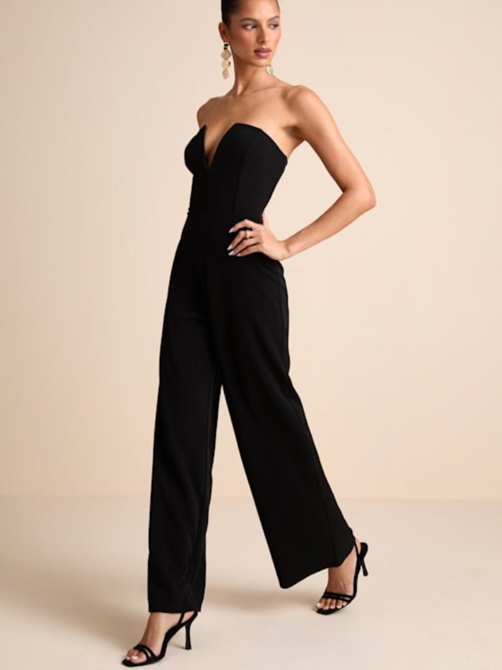 Lulus Cris Black Plunge Strapless Straight Leg Jumpsuit - Size M